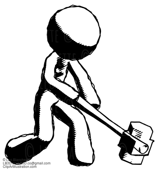 Ink Design Mascot Man Hitting With Sledgehammer, Or Smashing Something At Angle #8648