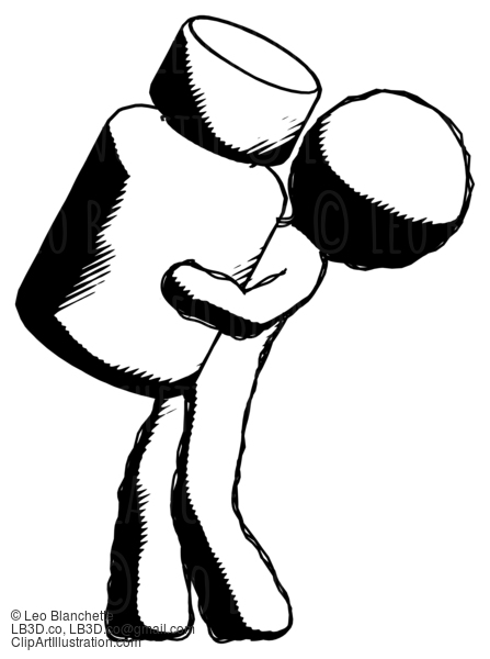 Ink Design Mascot Man Holding Large White Medicine Bottle #8649