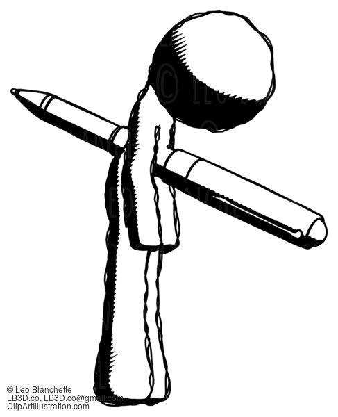 Ink Design Mascot Man Impaled Through Chest With Giant Pen #8652