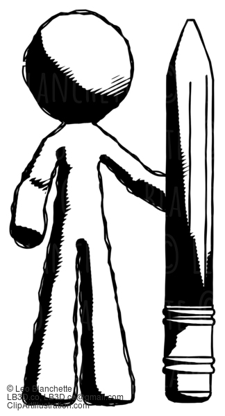 Ink Design Mascot Man With Large Pencil Standing Ready To Write #8655