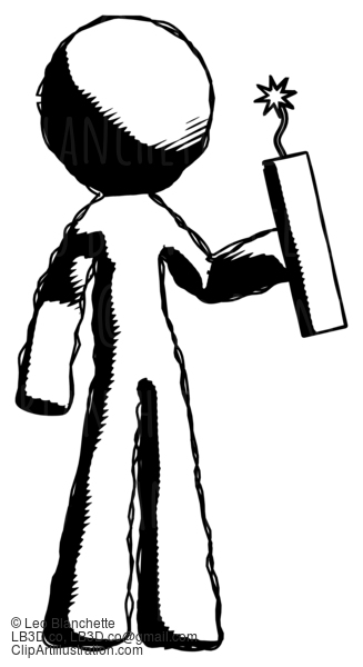 Ink Design Mascot Man Holding Dynamite With Fuse Lit #8656