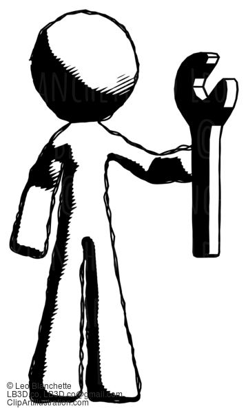 Ink Design Mascot Man Holding Wrench Ready To Repair Or Work #8657