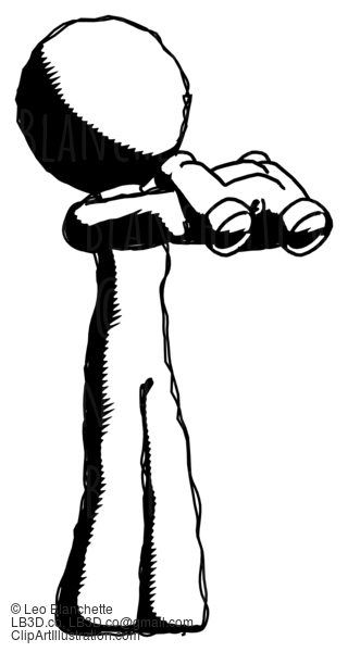 Ink Design Mascot Man Holding Binoculars Ready To Look Right #8662