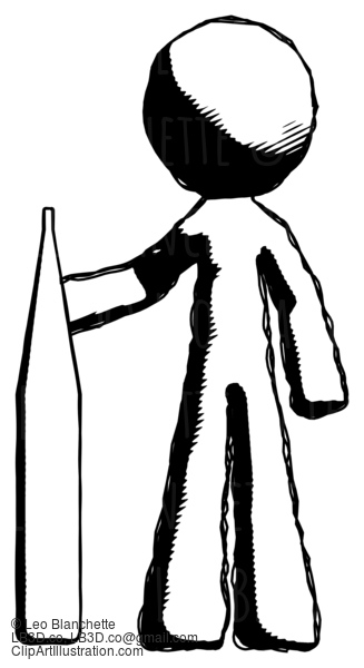 Ink Design Mascot Man Standing With Large Thermometer #8663