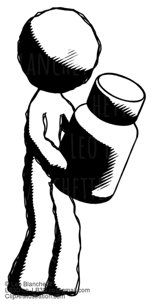 Ink Design Mascot Man Holding Glass Medicine Bottle #8664