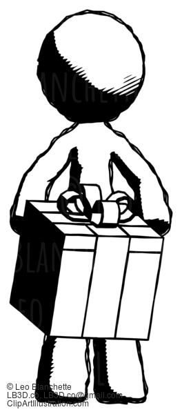 Ink Design Mascot Man Gifting Present With Large Bow Front View #8666