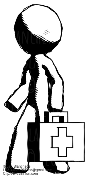 Ink Design Mascot Man Walking With Medical Aid Briefcase To Left #8667