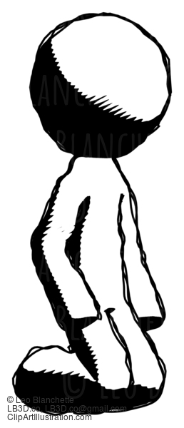 Ink Design Mascot Man Kneeling Angle View Right #8682