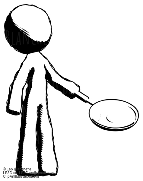 Ink Design Mascot Man Frying Egg In Pan Or Wok Facing Right #8683