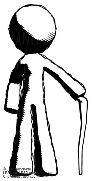 Ink Design Mascot Man Standing With Hiking Stick #8684