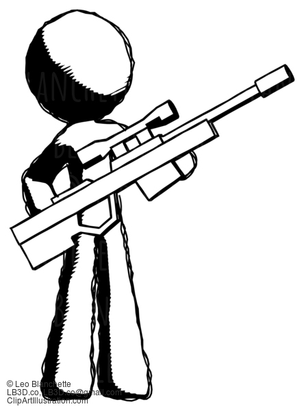 Ink Design Mascot Man Holding Sniper Rifle Gun #8685