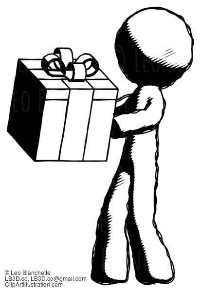 Ink Design Mascot Man Presenting A Present With Large Red Bow On It #8686