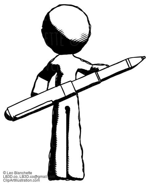 Ink Design Mascot Man Posing Confidently With Giant Pen #8690