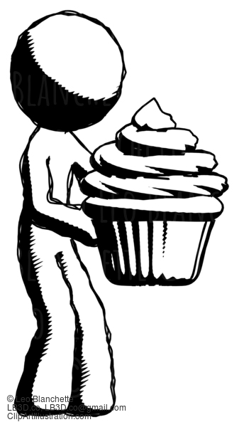 Ink Design Mascot Man Holding Large Cupcake Ready To Eat Or Serve #8696