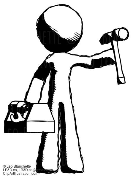 Ink Design Mascot Man Holding Tools And Toolchest Ready To Work #8702