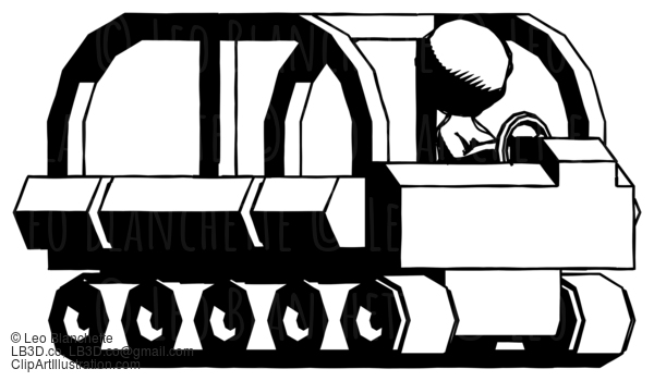 Ink Design Mascot Man Driving Amphibious Tracked Vehicle Side Angle View #8703