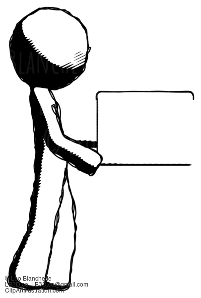 Ink Design Mascot Man Show Tablet Device Computer To Viewer, Blank Area #8706