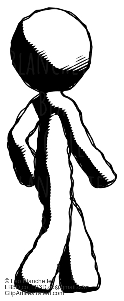 Ink Design Mascot Man Walking Away Direction Right View #8708