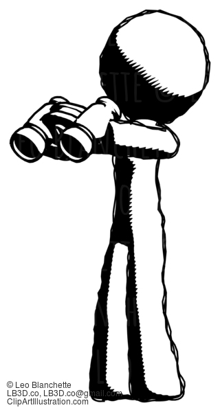 Ink Design Mascot Man Holding Binoculars Ready To Look Left #8710