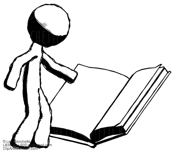 Ink Design Mascot Man Reading Big Book While Standing Beside It #8713