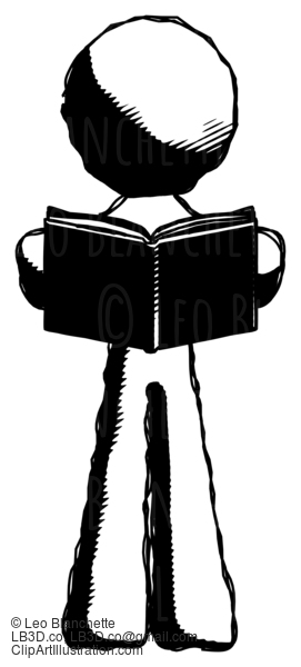 Ink Design Mascot Man Reading Book While Standing Up Facing Viewer #8715