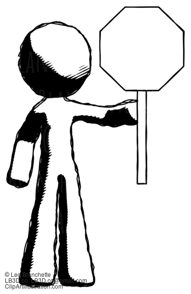 Ink Design Mascot Man Holding Stop Sign #8717