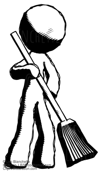 Ink Design Mascot Man Sweeping Area With Broom #8722