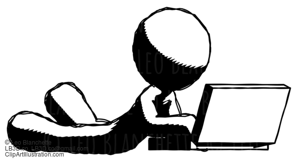 Ink Design Mascot Man Using Laptop Computer While Lying On Floor Side Angled View #8724