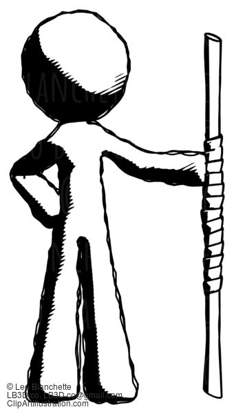 Ink Design Mascot Man Holding Staff Or Bo Staff #8734