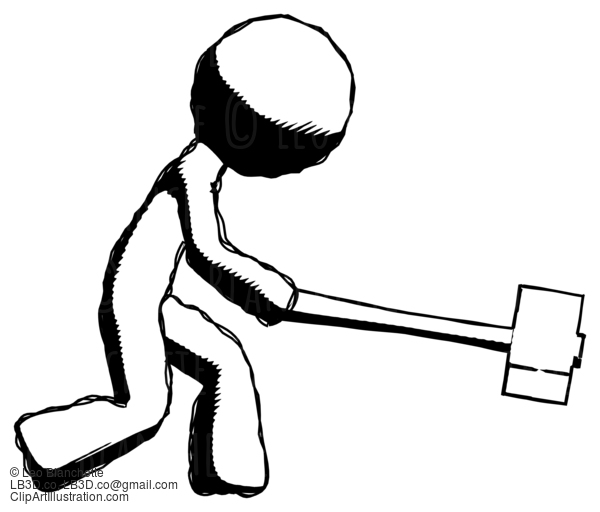 Ink Design Mascot Man Hitting With Sledgehammer, Or Smashing Something #8738