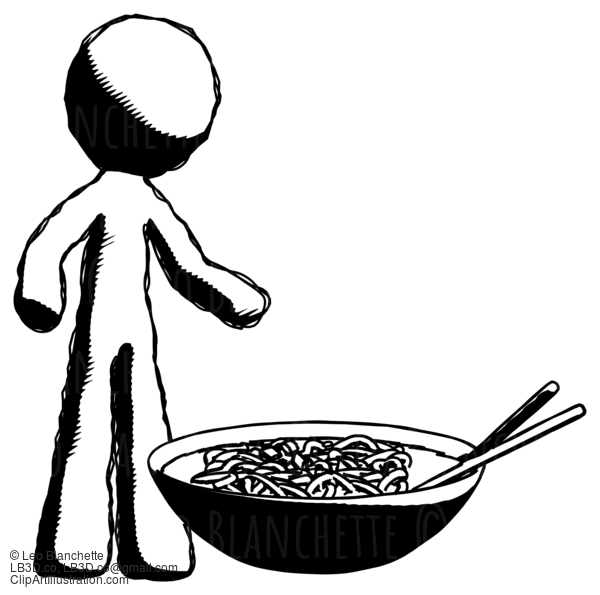 Ink Design Mascot Man And Noodle Bowl, Giant Soup Restaraunt Concept #8741