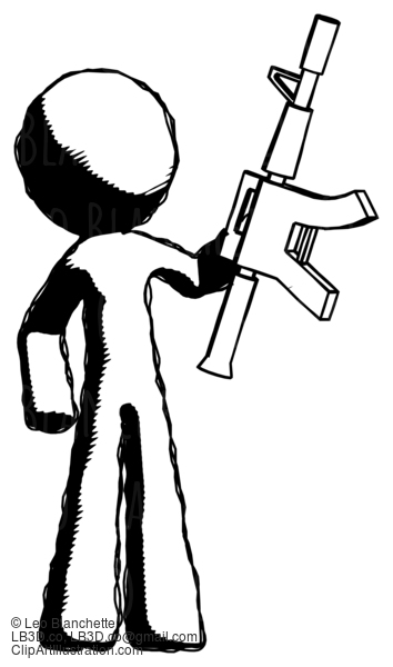 Ink Design Mascot Man Holding Automatic Gun #8747