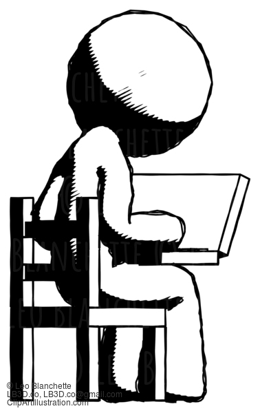 Ink Design Mascot Man Using Laptop Computer While Sitting In Chair View From Back #8749