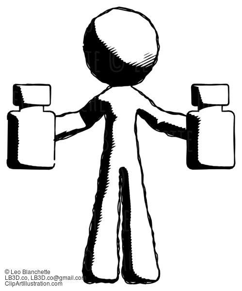 Ink Design Mascot Man Holding Two Medicine Bottles #8750