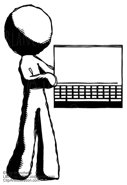 Ink Design Mascot Man Holding Laptop Computer Presenting Something On Screen #8757