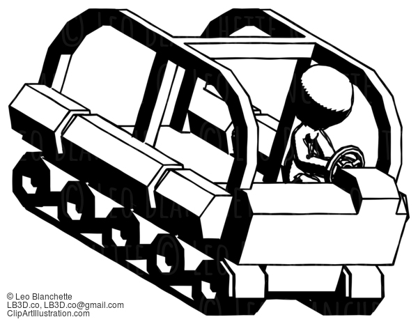 Ink Design Mascot Man Driving Amphibious Tracked Vehicle Top Angle View #8758