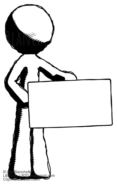 Ink Design Mascot Man Presenting Large Envelope #8759