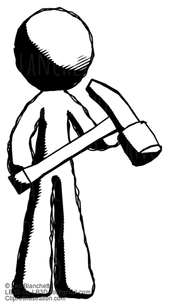 Ink Design Mascot Man Holding Hammer Ready To Work #8763