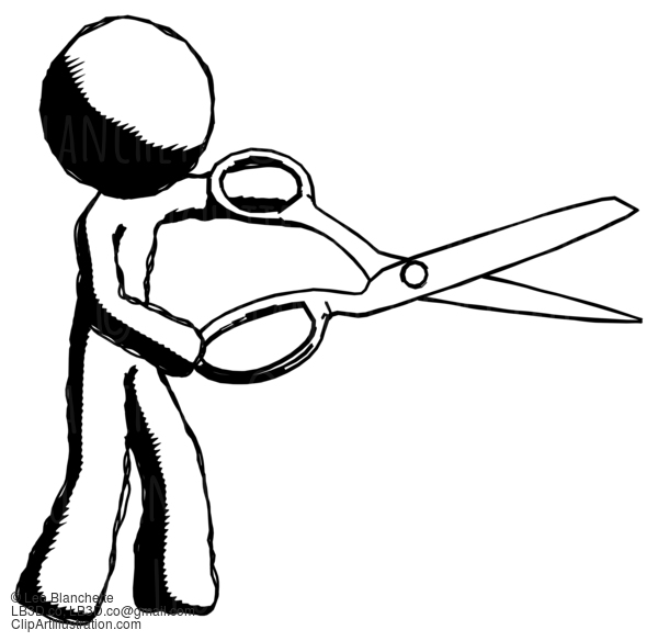 Ink Design Mascot Man Holding Giant Scissors Cutting Out Something #8771