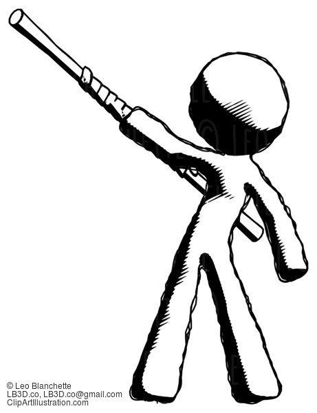 Ink Design Mascot Man Bo Staff Pointing Up Pose #8781