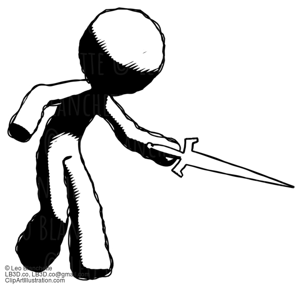 Ink Design Mascot Man Sword Pose Stabbing Or Jabbing #8784