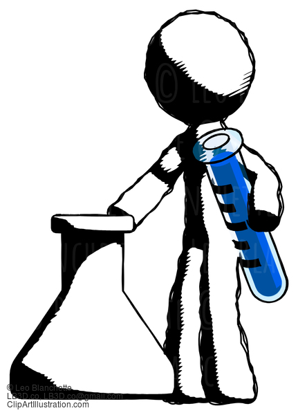 Ink Design Mascot Man Holding Test Tube Beside Beaker Or Flask #8786