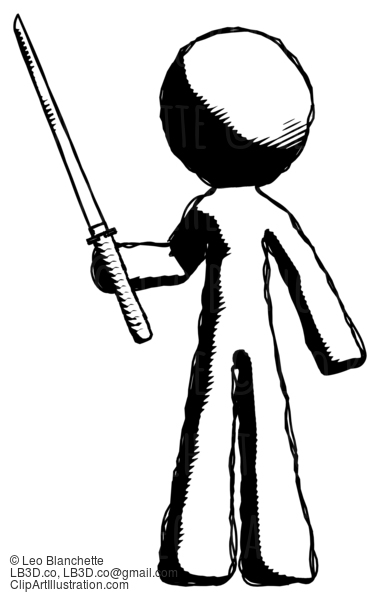 Ink Design Mascot Man Standing Up With Ninja Sword Katana #8788