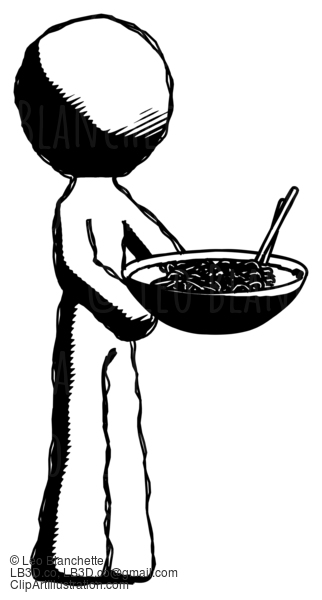 Ink Design Mascot Man Holding Noodles Offering To Viewer #8790