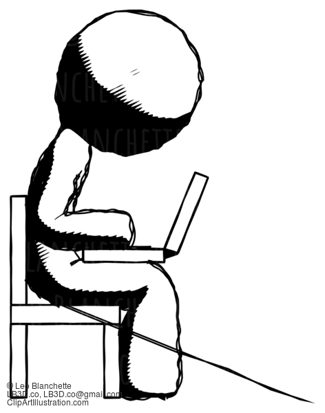 Ink Design Mascot Man Using Laptop Computer While Sitting In Chair View From Side #8793