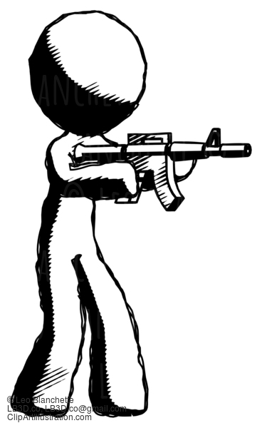 Ink Design Mascot Man Shooting Automatic Assault Weapon #8795