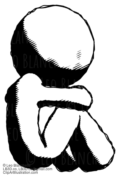 Ink Design Mascot Man Sitting With Head Down Back View Facing Right #8798