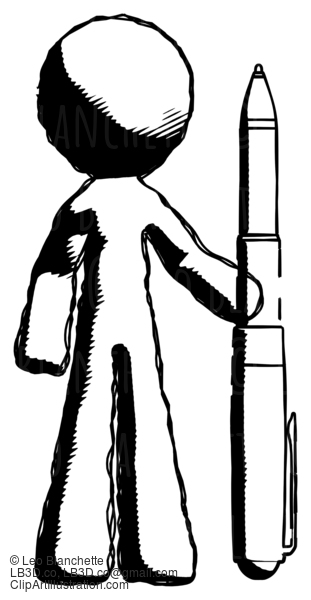 Ink Design Mascot Man Holding Large Pen #8800