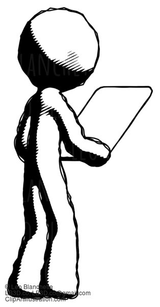 Ink Design Mascot Man Looking At Tablet Device Computer Facing Away #8805