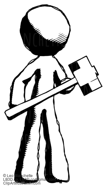 Ink Design Mascot Man With Sledgehammer Standing Ready To Work Or Defend #8808